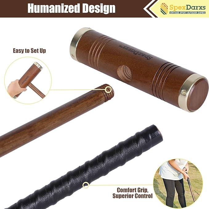 35’’ Six Player Croquet Game, Croquette Set with Premium Wooden Mallets/Colored