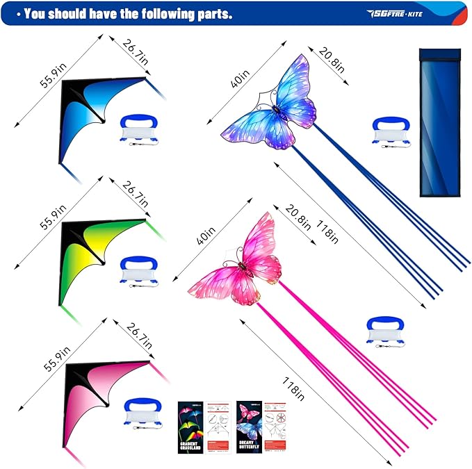 3 Piece Set Butterfly Delta Octopus Kites for Kids and Adults，Easy to Fly for Outdoor Adults