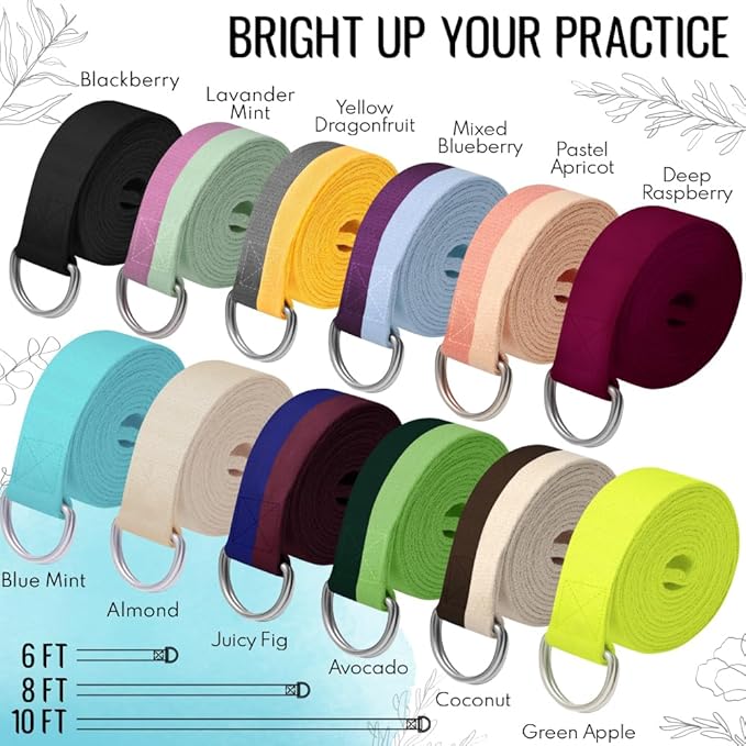 TECEUM Yoga Strap & Mat Strap – 2 IN 1 – Cotton – 6 ft 8 ft 10 ft (30+ colors) – Adjustable