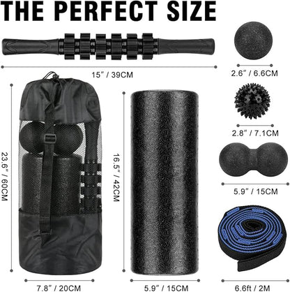 Foam Roller Set - High Density Back Roller, Muscle Roller Stick,2 Foot Fasciitis Ball, Stretching