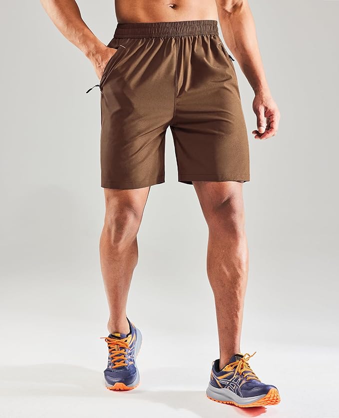 MIER Men's Quick Dry Running Shorts with Zipper Pocket, Elastic Waist Athletic Workout Exercise