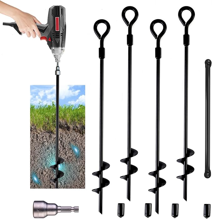 MIXXIDEA18 Inch Ground Anchors Screw in Folding Ring Spiral Metal Ground Stakes Dog Tie Out Stake