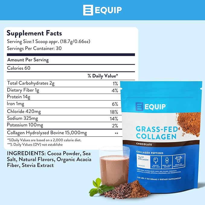Equip Foods Grass Fed Collagen Powder | Hydrolyzed Bovine Collagen Peptides with Amino Acids |