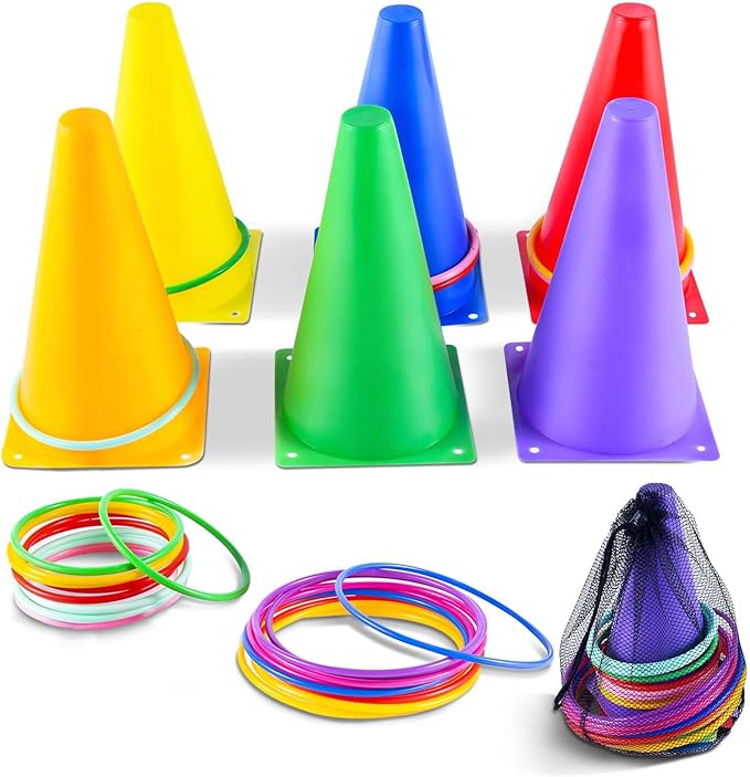 OBTANIM 26 Pcs Plastic Colorful Cones Ring Toss Combo Set Outdoor Carnival Games for Kids Adults