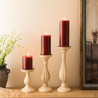 MOZEAL 3" x 8" Hand-Poured Unscented Large Candle,Smokeless Rustic Pillar Candle Set of 2,Slow