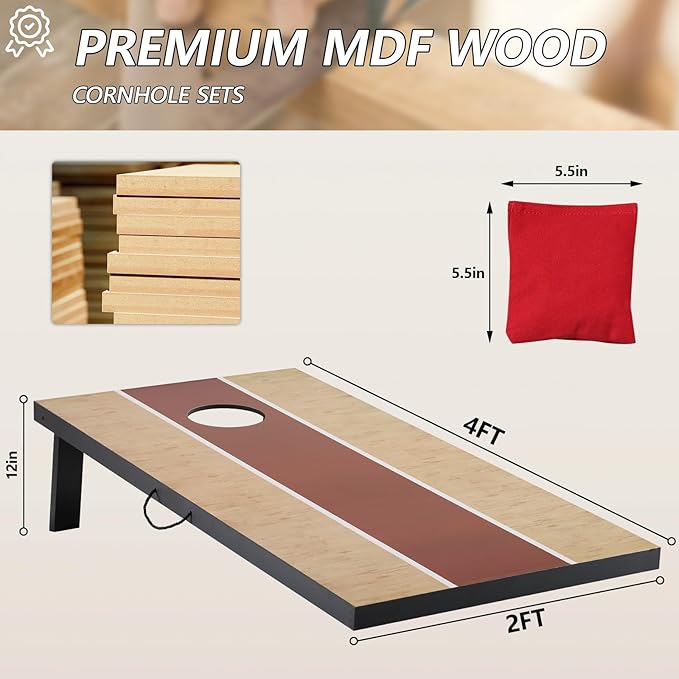 Cornhole Sets 4 x 2 ft / 3 x 2 ft with 8 Bean Bags Regulation Size, Corn Hole Games for Adults