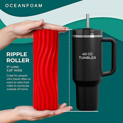 Oceanfoam Ripple Travel Foam Roller (11" x 3.35") Firm Mini Foam Roller for Physical Therapy, Deep