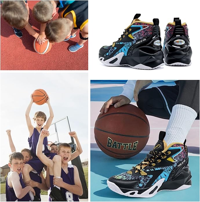 VITUOFLY Kids Basketball Shoes Boys Air Cushion Sneakers Girls Mid Top School Hoops Shoes Non-Slip