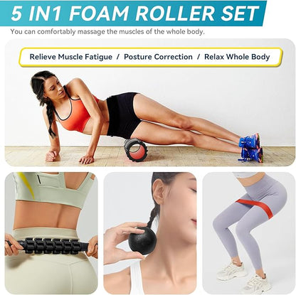 5 in1 Foam Roller Set for Deep Tissue Muscle Massage, High Density Fitness Exercise Foam Roller