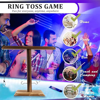 Wooden Ring Toss Game - Classic 2-Peg Tossing Set | Handmade Halloween Games & Thanksgiving