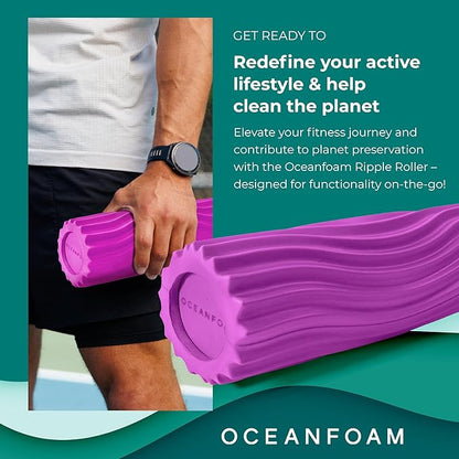 Oceanfoam Ripple Travel Foam Roller (11" x 3.35") Firm Mini Foam Roller for Physical Therapy, Deep