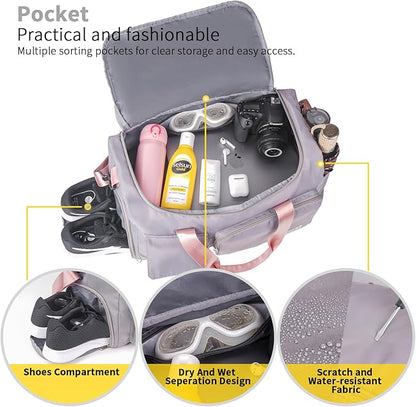 FIORETTO Women's Gym Duffle Bag with Shoes Compartment, 37L Capacity, Ideal for Travel, Gym