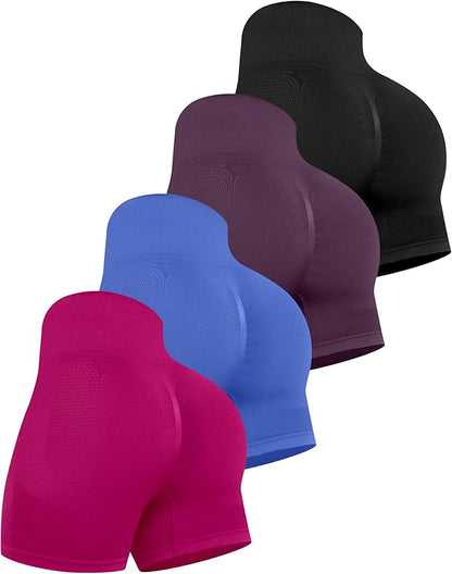 CHRLEISURE Women's 4 Packs Workout Gym Shorts, High Waisted Butt Lifting Scrunch Butt Seamless