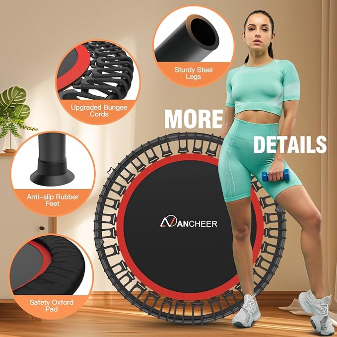 ANCHEER 40" Foldable Mini Trampoline,Max Load 450lbs/550lbs Indoor Trampoline,with 4 Level