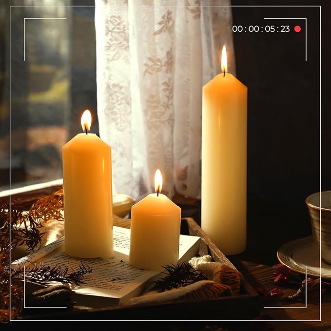 MTLEE Set of 60 White Pillar Candles Bulk 2 x 3, 2 x 5, 2 x 8 in Large Unscented Candle Tall
