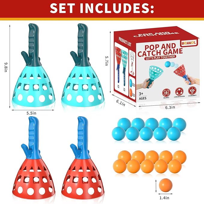 Bennol Outdoor Game Toys for Kids Boys with 20 Balls, Pop Pass Catch Ball Game Outside Toys Gifts