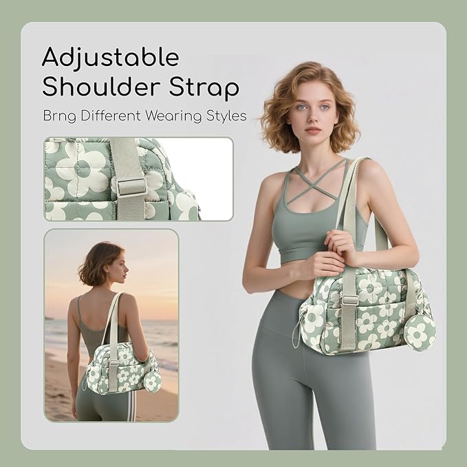 CAMTOP Mini Gym Bag for Women, Small Gym Tote Bag Puffy Quilted Sports Duffel Bag with Wet
