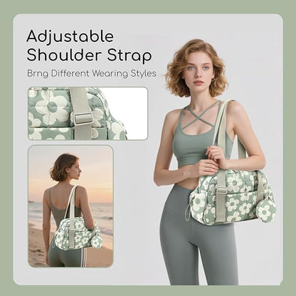 CAMTOP Mini Gym Bag for Women, Small Gym Tote Bag Puffy Quilted Sports Duffel Bag with Wet