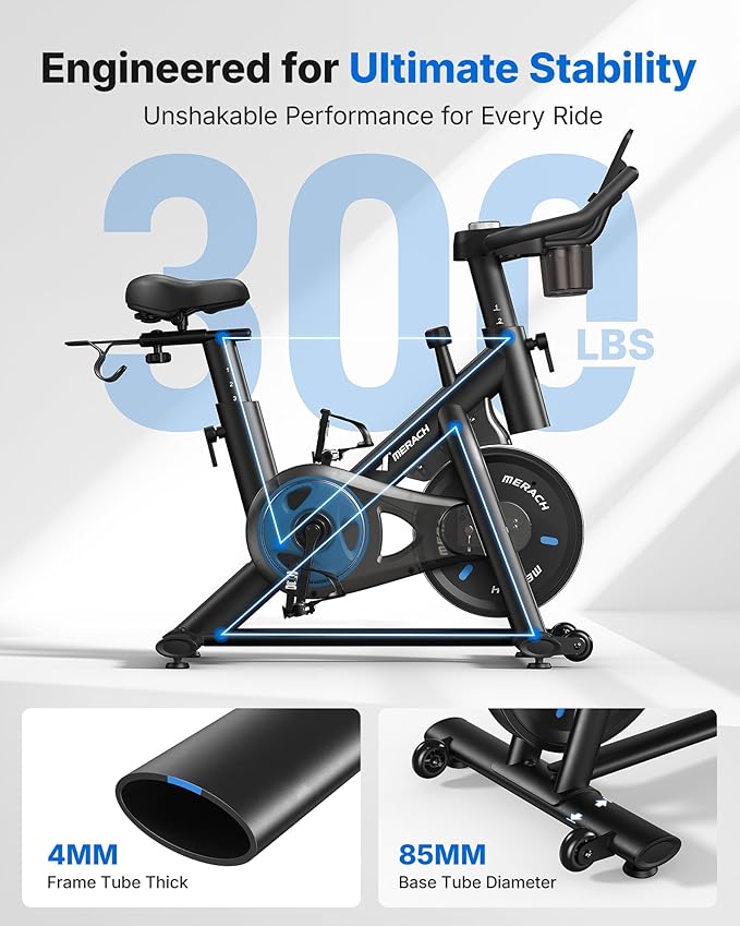 MERACH Exercise Bike, Brake Pad Stationary Bike with Exclusive App, Low Noise Indoor Cycling Bike