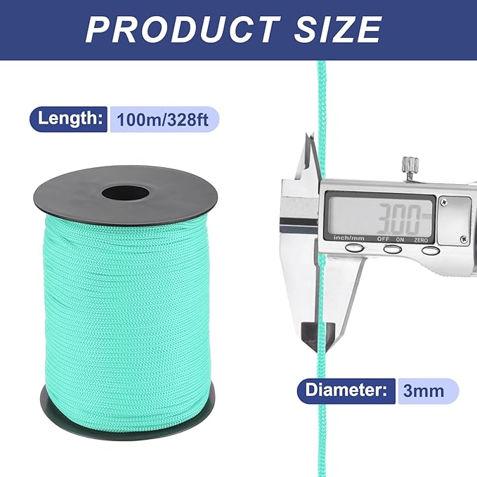 MECCANIXITY 1/8 Inch Polypropylene Rope Braided Ropes, 328ft Nylon Rope Hollow Utility Cord for