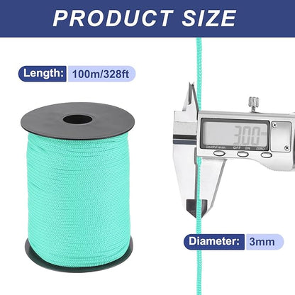 MECCANIXITY 1/8 Inch Polypropylene Rope Braided Ropes, 328ft Nylon Rope Hollow Utility Cord for