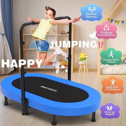 ANCHEER 56" Double Mini Trampoline for Kids, Mini Rebounder with 5-Level Adjustable Handle