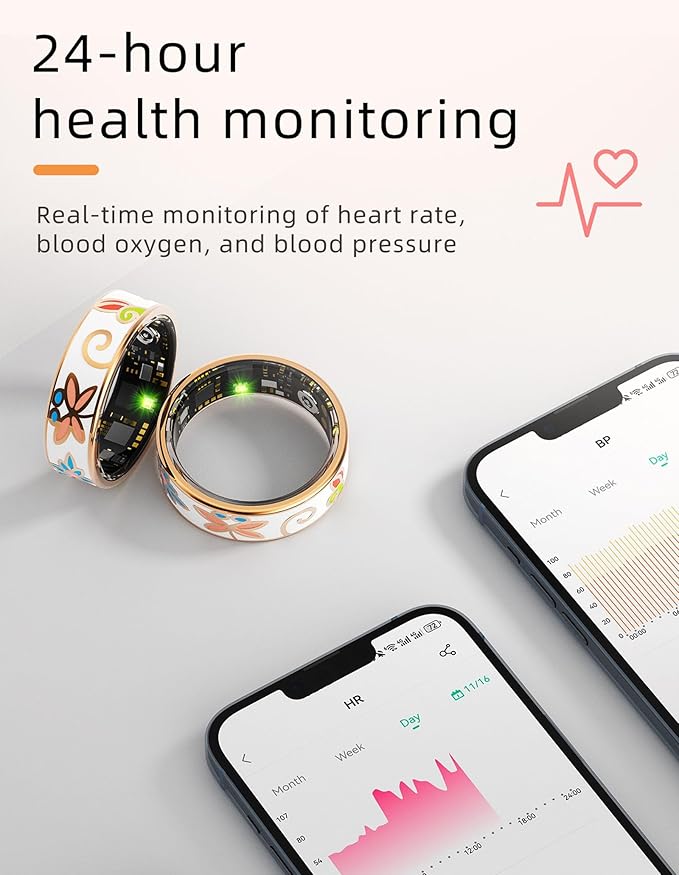 Ladies Smart Ring for Women Health Ring Blood Pressure Heart Rate Monitor Sleep Tracker Fitness