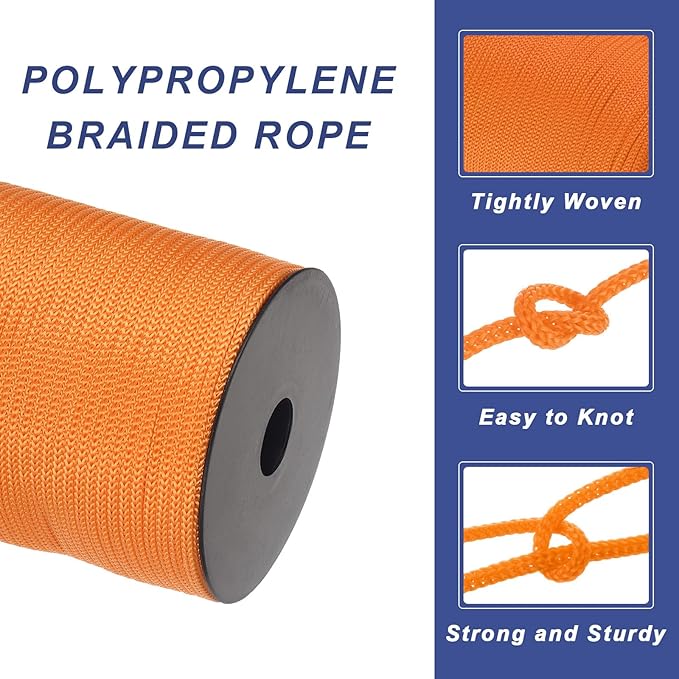 MECCANIXITY 5/32 Inch Polypropylene Rope Braided Ropes, 328ft Camping Rope Hollow Utility Cord for
