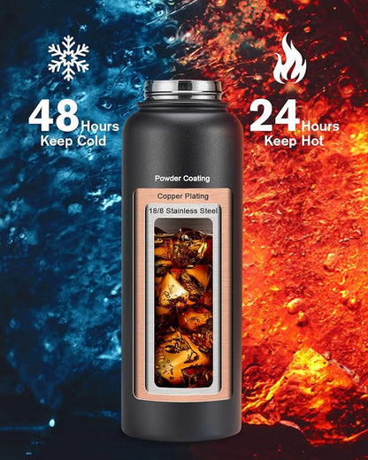 40oz Insulated Water Bottle,Stainless Steel Vacuum Water Bottle, BPA-Free & Leakproof -with