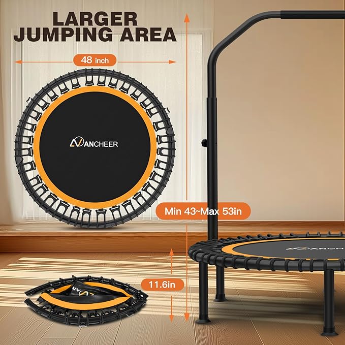 ANCHEER 40"/48" Foldable Rebounder Trampoline for Adults/Kids with Resistance Bands and Bungees