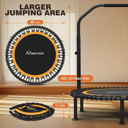 ANCHEER 40"/48" Foldable Rebounder Trampoline for Adults/Kids with Resistance Bands and Bungees