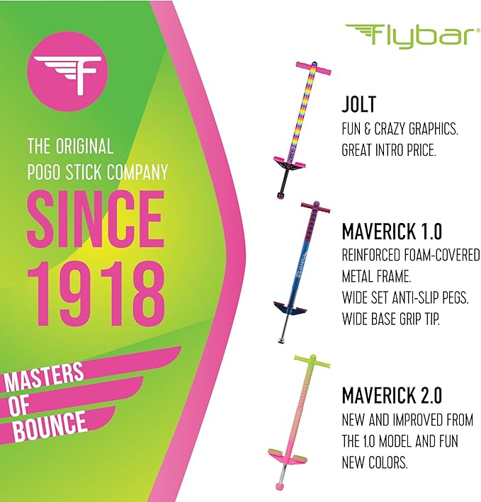 Flybar Maverick 2.0 Foam Pogo Stick for Kids Ages 5 and Up, 40 to 80 Pounds, Outdoor Toys, Boys