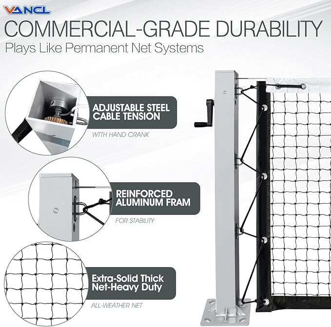 Pro Pickleball Net Portable with Wheels – 22ft Heavy Duty Pickleball Net System with Sturdy
