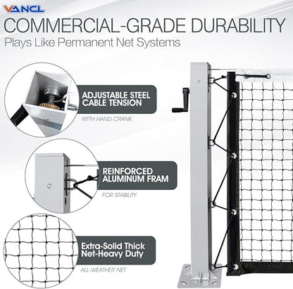 Pro Pickleball Net Portable with Wheels – 22ft Heavy Duty Pickleball Net System with Sturdy