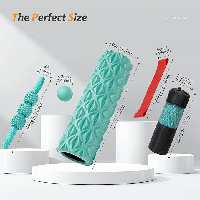 5 in1 Foam Roller Set, Trigger Point Foam Roller, Massage Roller Stick, Massage Ball, Resistance