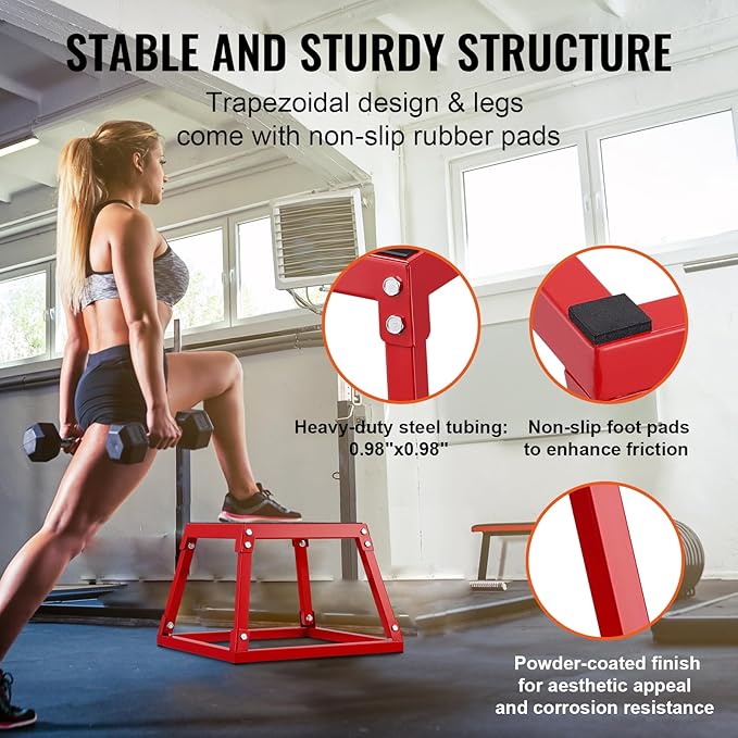 VEVOR Plyometric Jump Box, 18 Inch Plyo Box, Steel Plyometric Platform and Jumping Agility Box