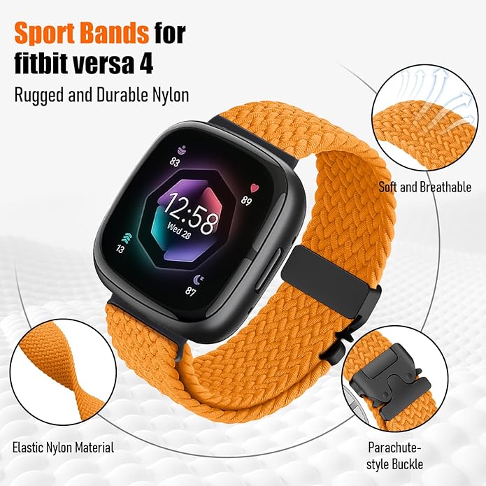 Braided Stretchy Band for Fitbit Versa 4/Versa 3/Sense 2/Sense Watch Band Women Men,Parachute-style