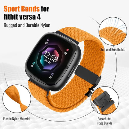 Braided Stretchy Band for Fitbit Versa 4/Versa 3/Sense 2/Sense Watch Band Women Men,Parachute-style
