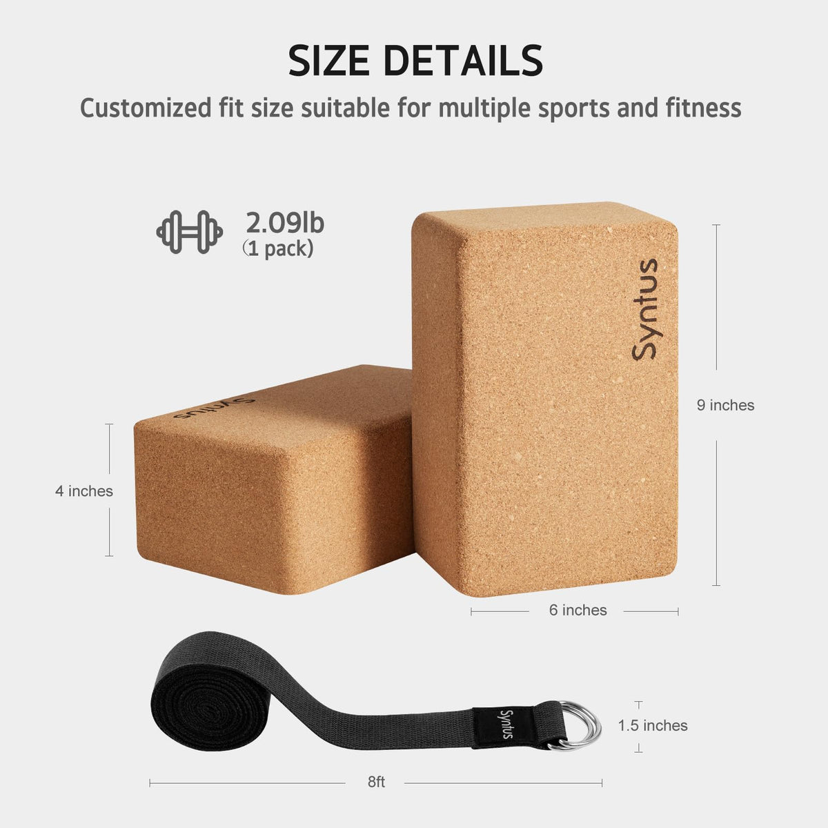 Syntus Cork Yoga Block and Strap Set for Yoga, Fitness, Pilates, Stretching