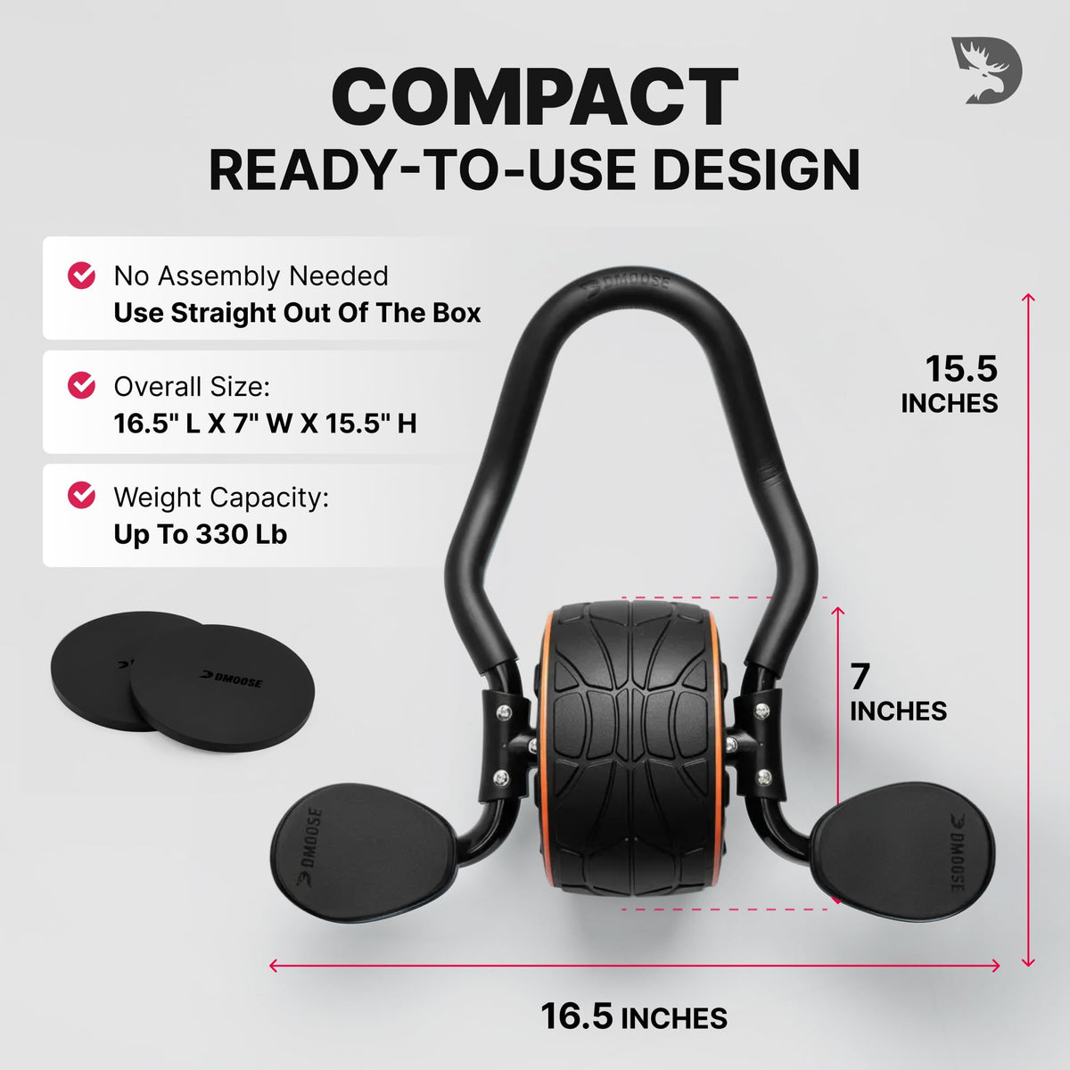 DMoose Fitness Ab Roller Wheel with Elbow Support & 2 Knee Pads - Abdominal Exercise Trainer for