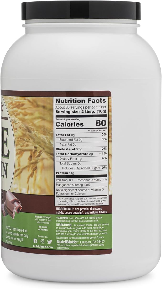 NutriBiotic ??Chocolate Rice Protein, 3 Lb (1.36kg) | Low Carb, Vegetarian & Keto-Friendly Raw