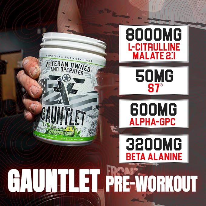 Gauntlet Pre-Workout Powder, Explosive Workouts, Laser Focus, Mid Stim, Amazing Flavor, Veteran