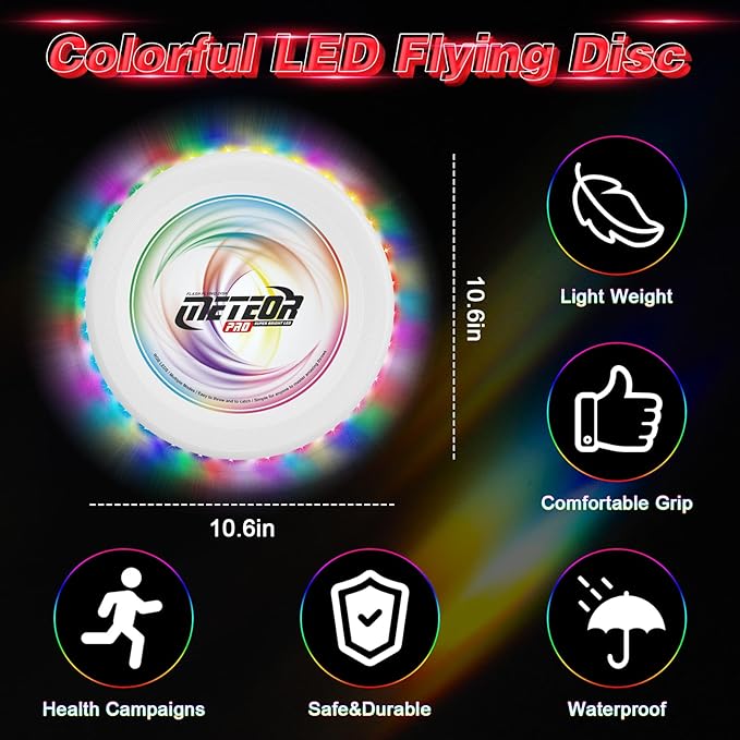 Light Up Flying Disc with 16 Millions Colors-45 LEDs & 13 Light Modes Flying Ring, Glow in The Dark
