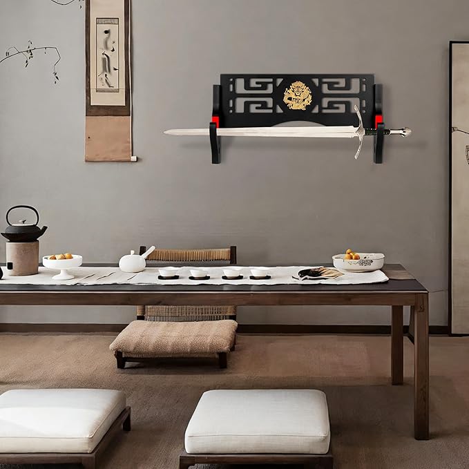 Sword Display Katana Wall Mount, Samurai Sword Katana Holder Stand with Velvet Padded Hook & Dragon