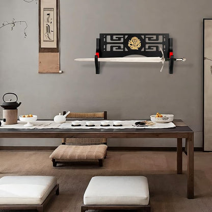 Sword Display Katana Wall Mount, Samurai Sword Katana Holder Stand with Velvet Padded Hook & Dragon