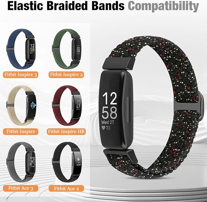Elastic Braided Watch Band Compatible with Fitbit Inspire 3/Inspire 2/Inspire/Inspire HR/Fitbit ace