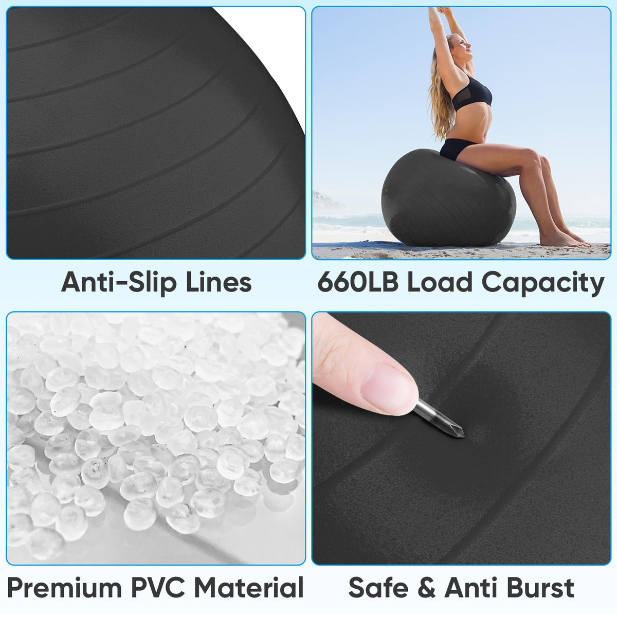 APEXUP Yoga Ball, 660 lbs Anti-Burst Exercise Ball with Pump, 5 Sizes