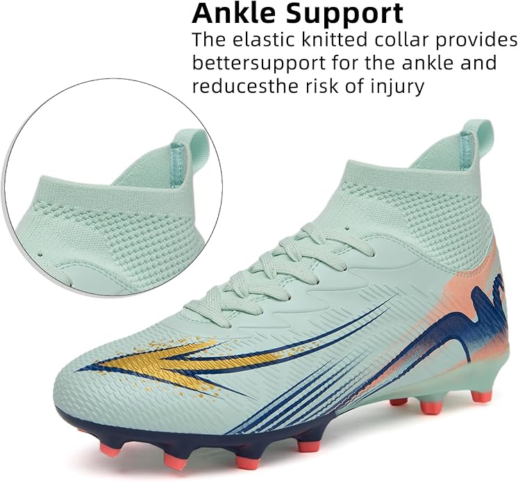 Men's High Top Soccer Shoes FG Long Spikes Adult Football Shoes Lightweight Professional Athletic