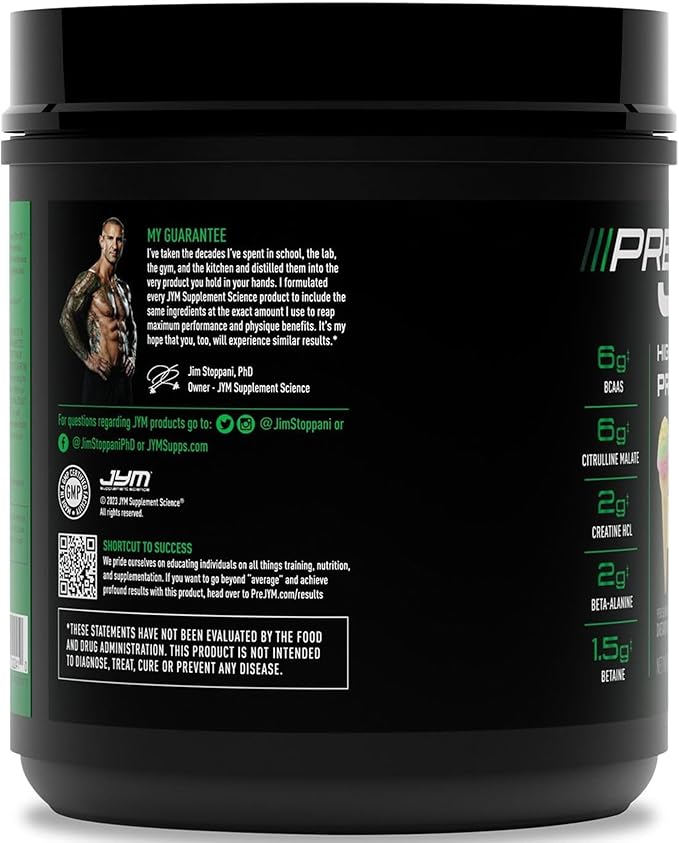 JYM Supplement Science Pre JYM Rainbow Sherbet Pre Workout Powder for Men & Women, BCAAs
