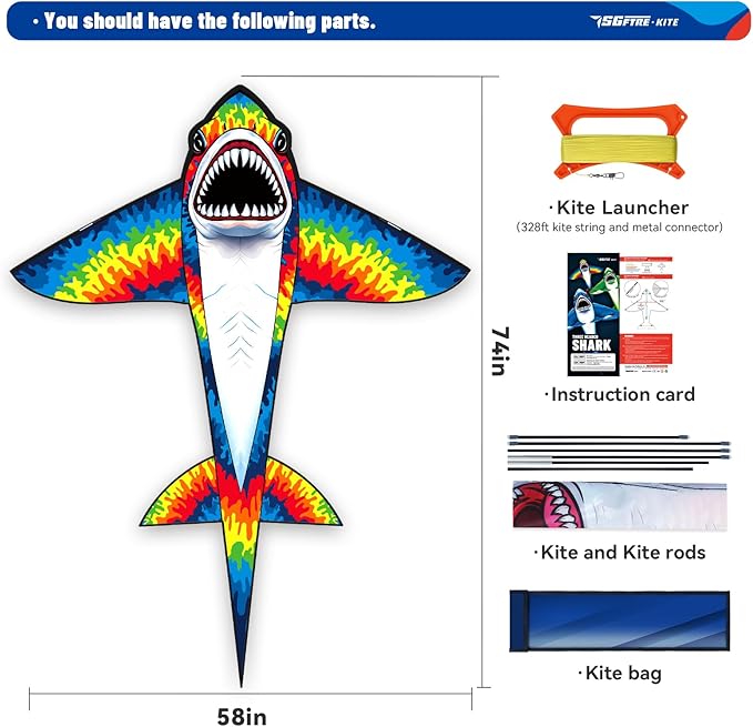 Three Headed Shark Kite for Kids and Adults,Kites for Kids Ages 8-12 Easy to Fly,Single Line Beach